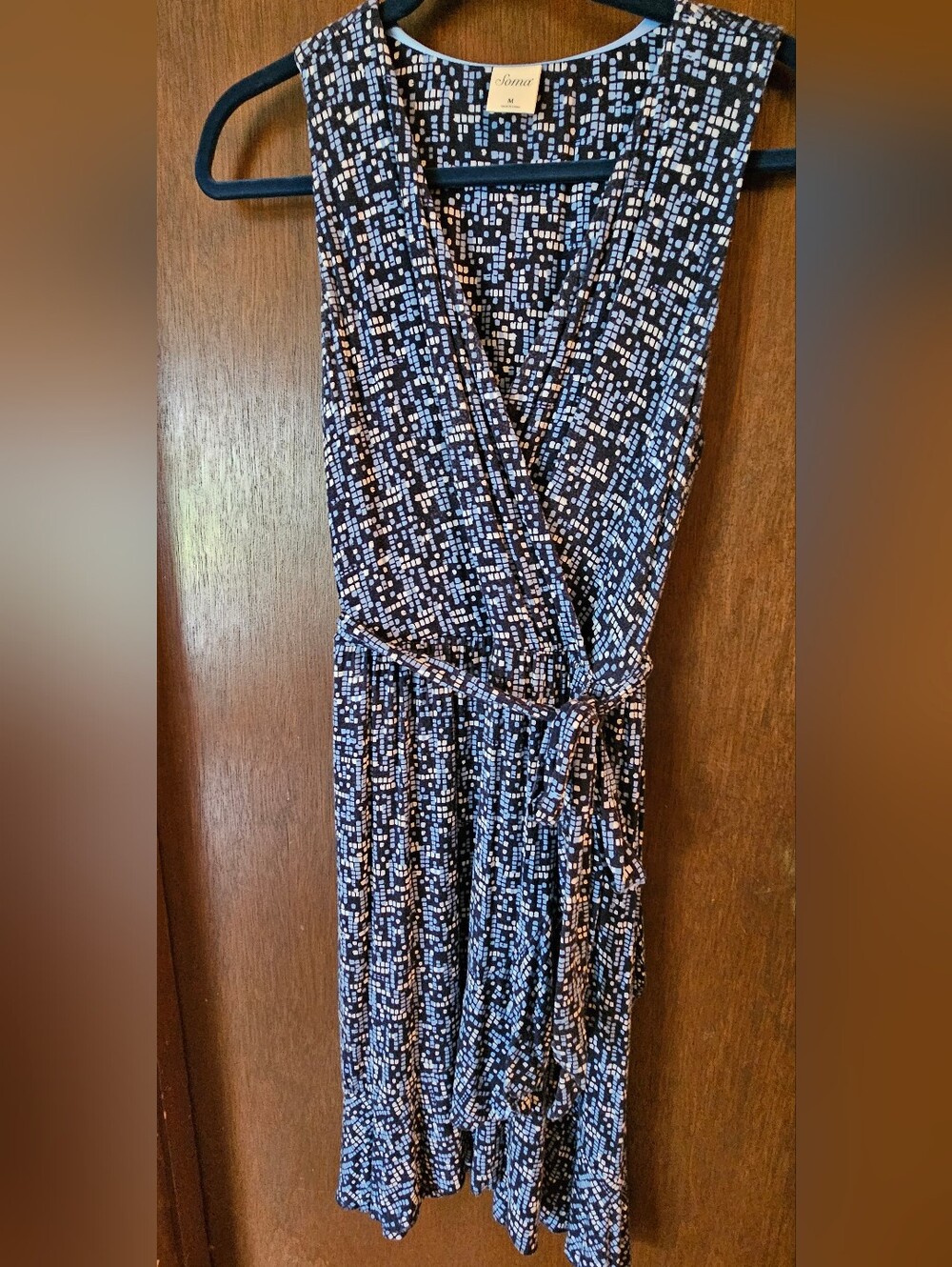 Soma Black Dress with Blue and White Geometric Print